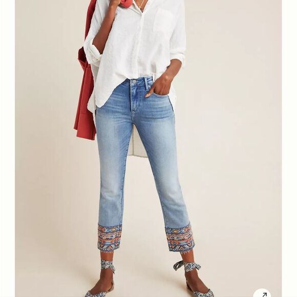 Driftwood Colette Embroidered Mid-Rise Slim Straight Jeans women's 26/26 - Picture 1 of 8